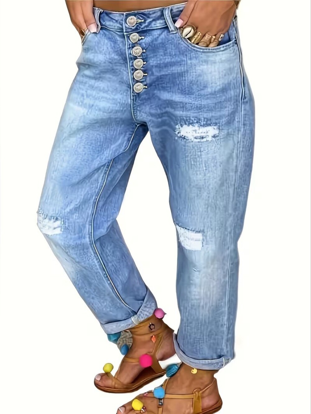 Trïbe Light Blue Distressed Boyfriend Jeans - NWT